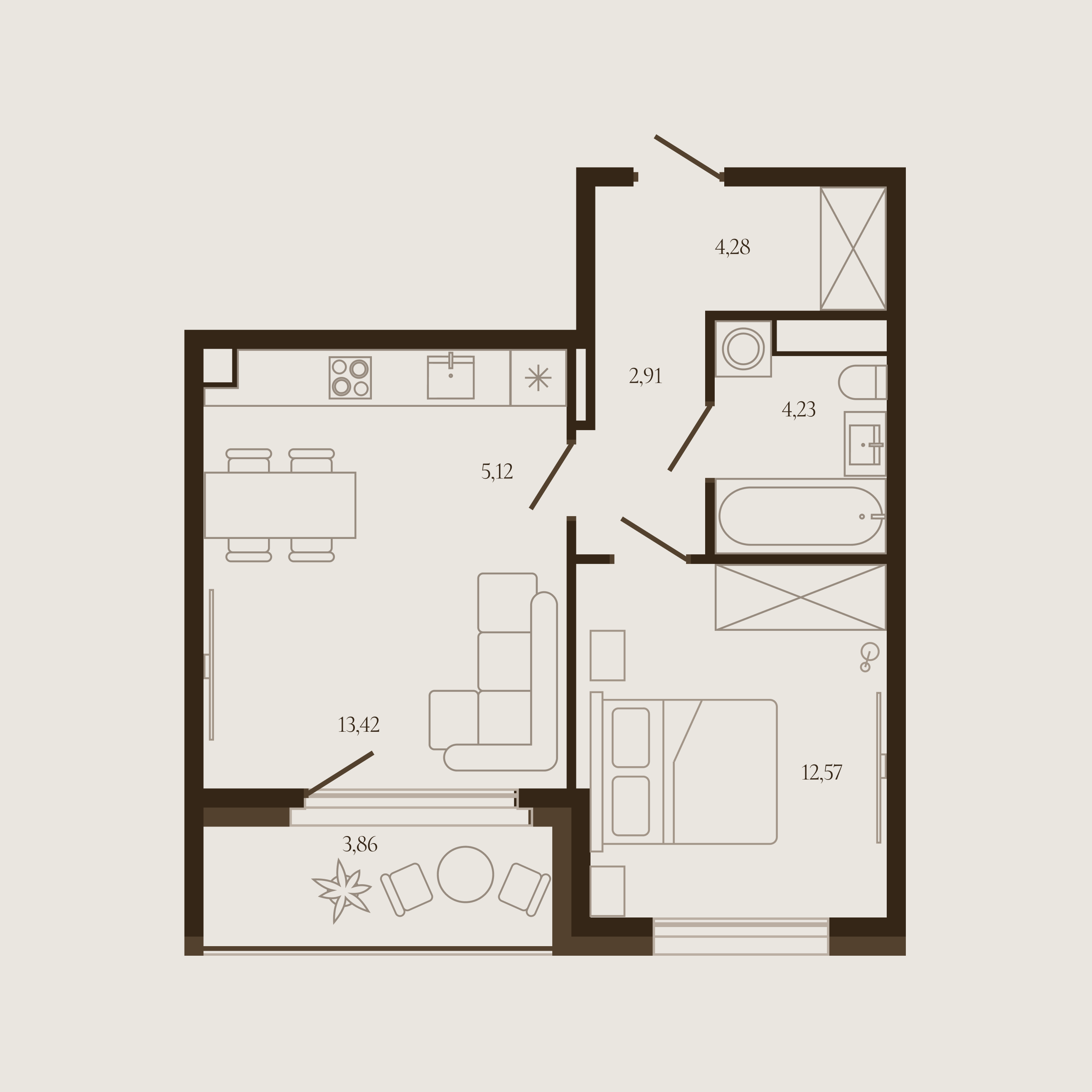 Планировка — Квартира №232 — 44.46 м²