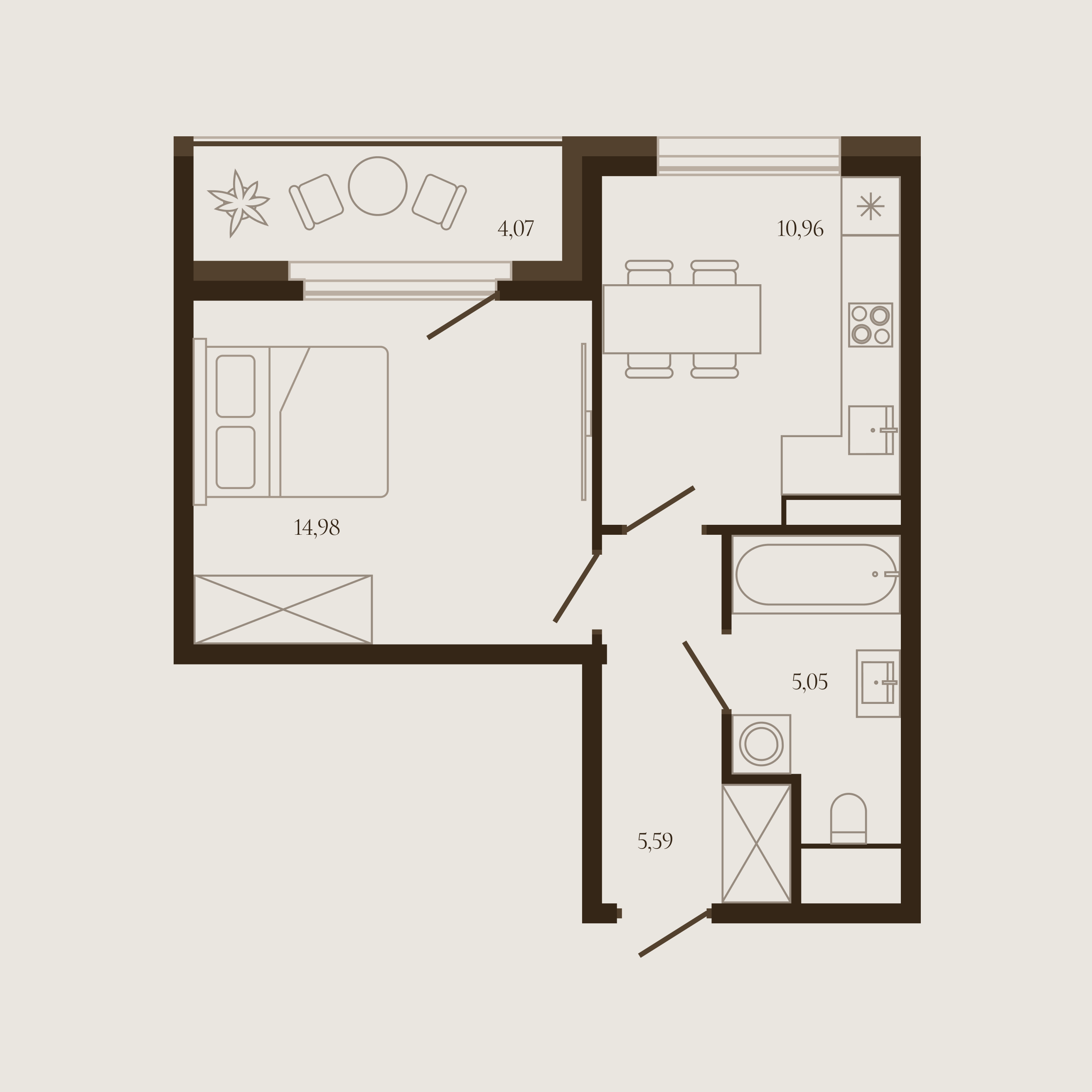 Планировка — Квартира №409 — 38.62 м²