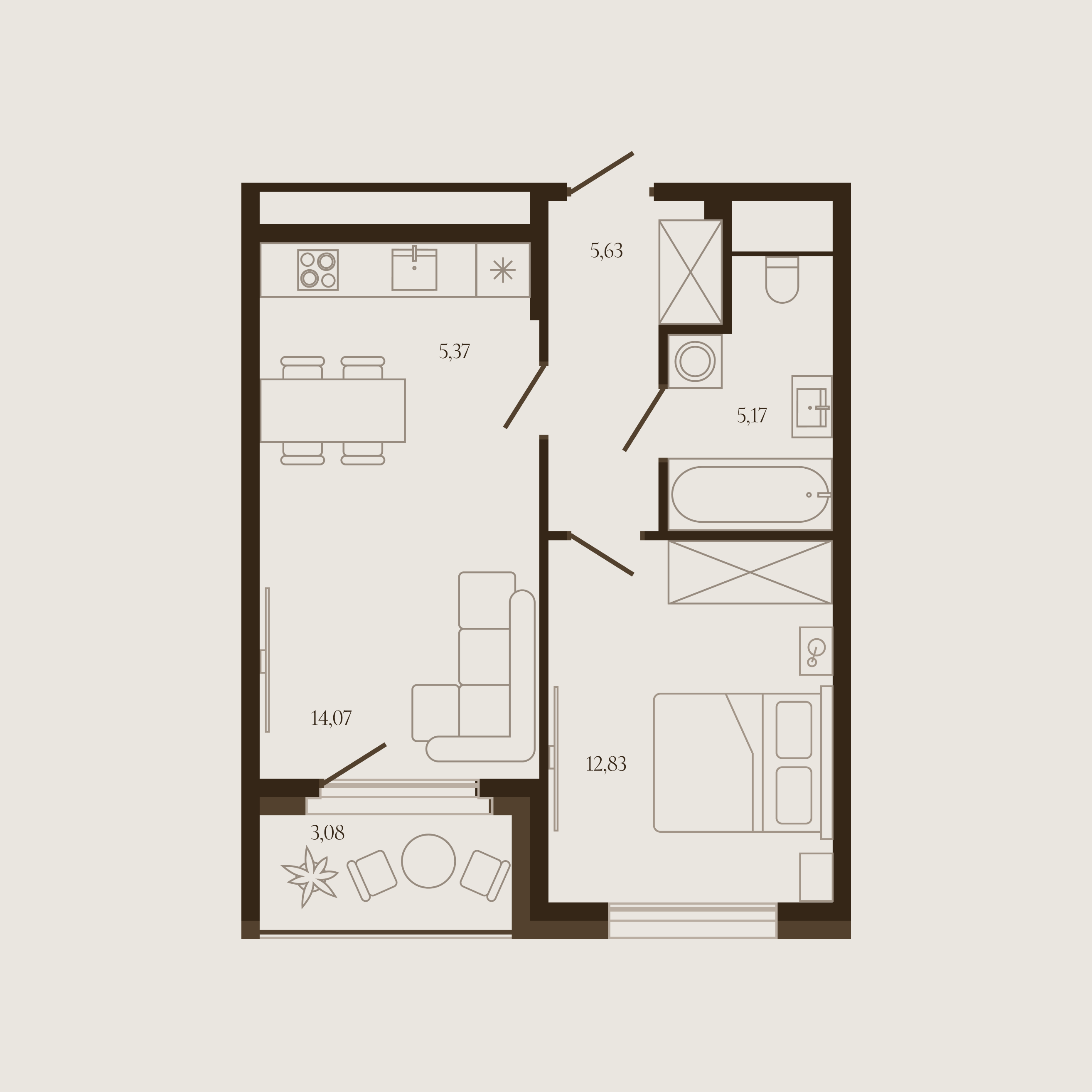 Планировка — Квартира №277 — 44.61 м²
