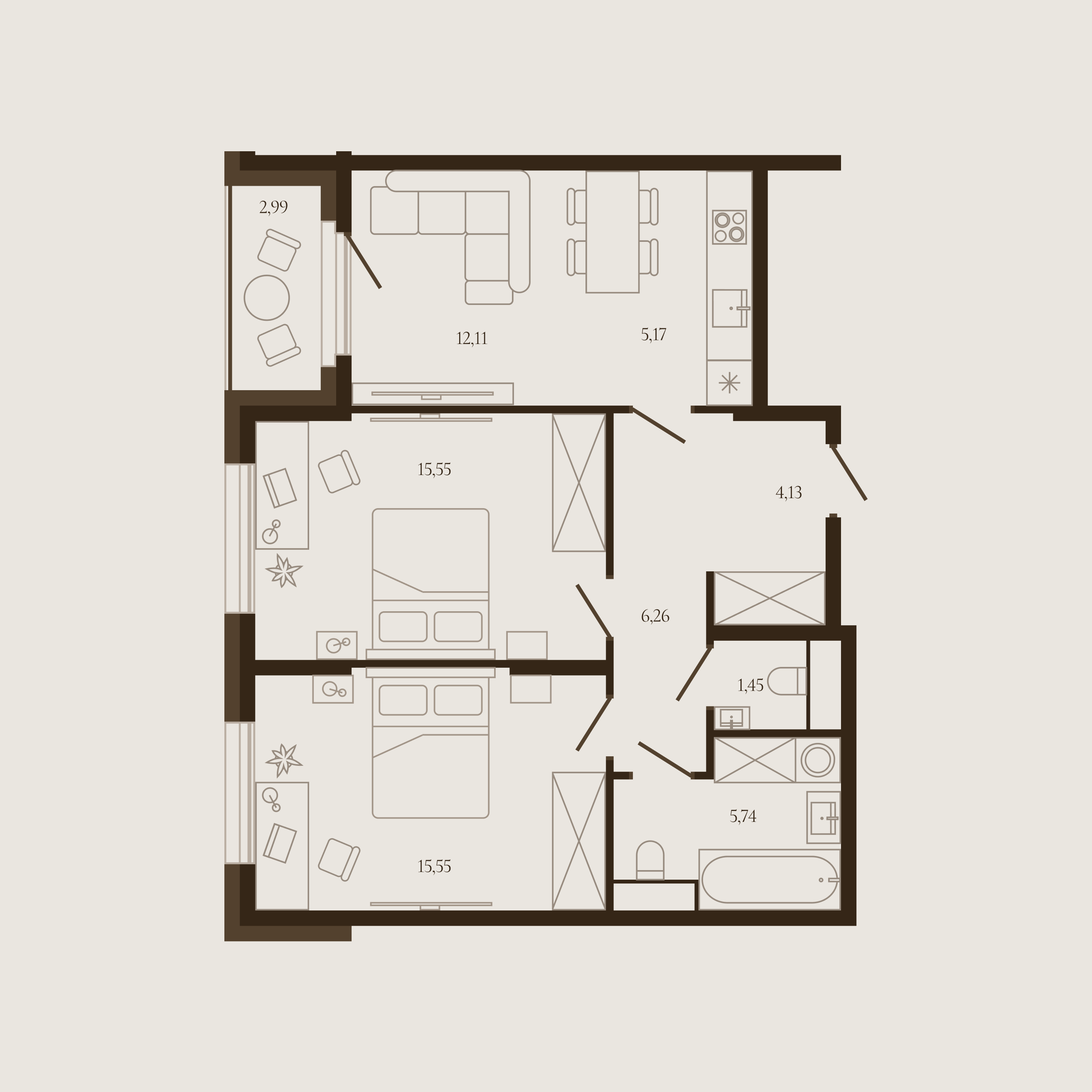 Планировка — Квартира №13 — 67.46 м²