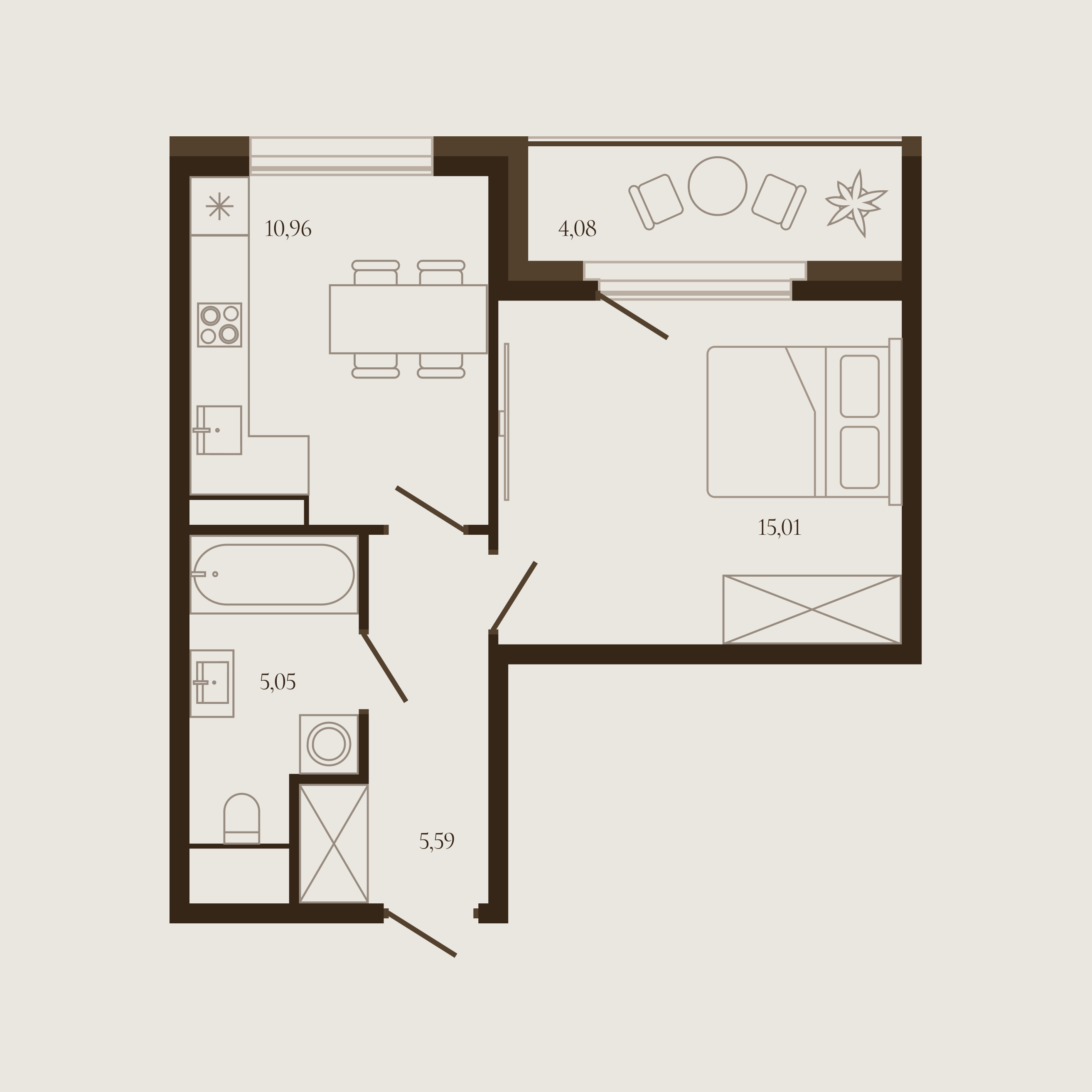 Планировка — Квартира №310 — 38.65 м²