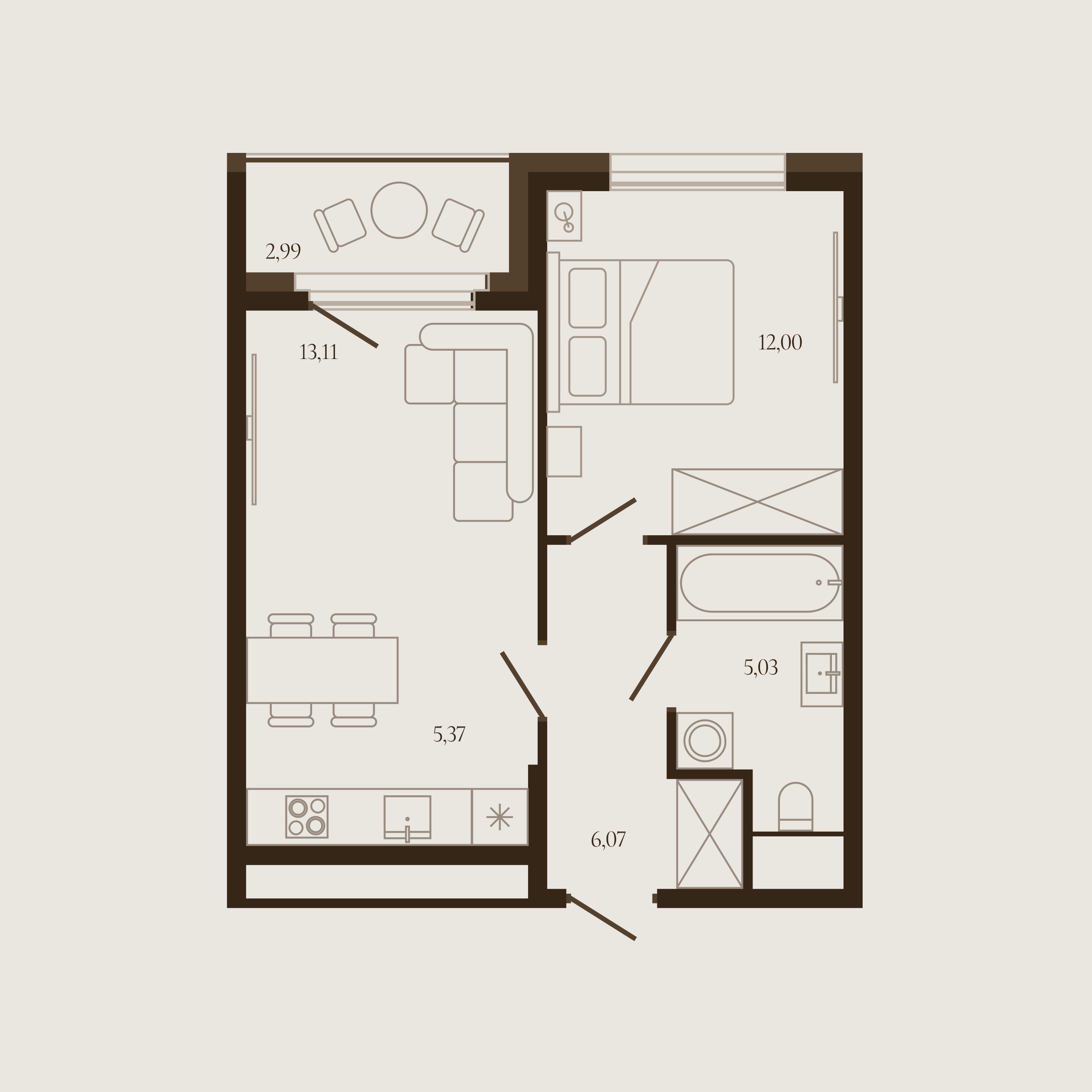Планировка — Квартира №406 — 43.08 м²