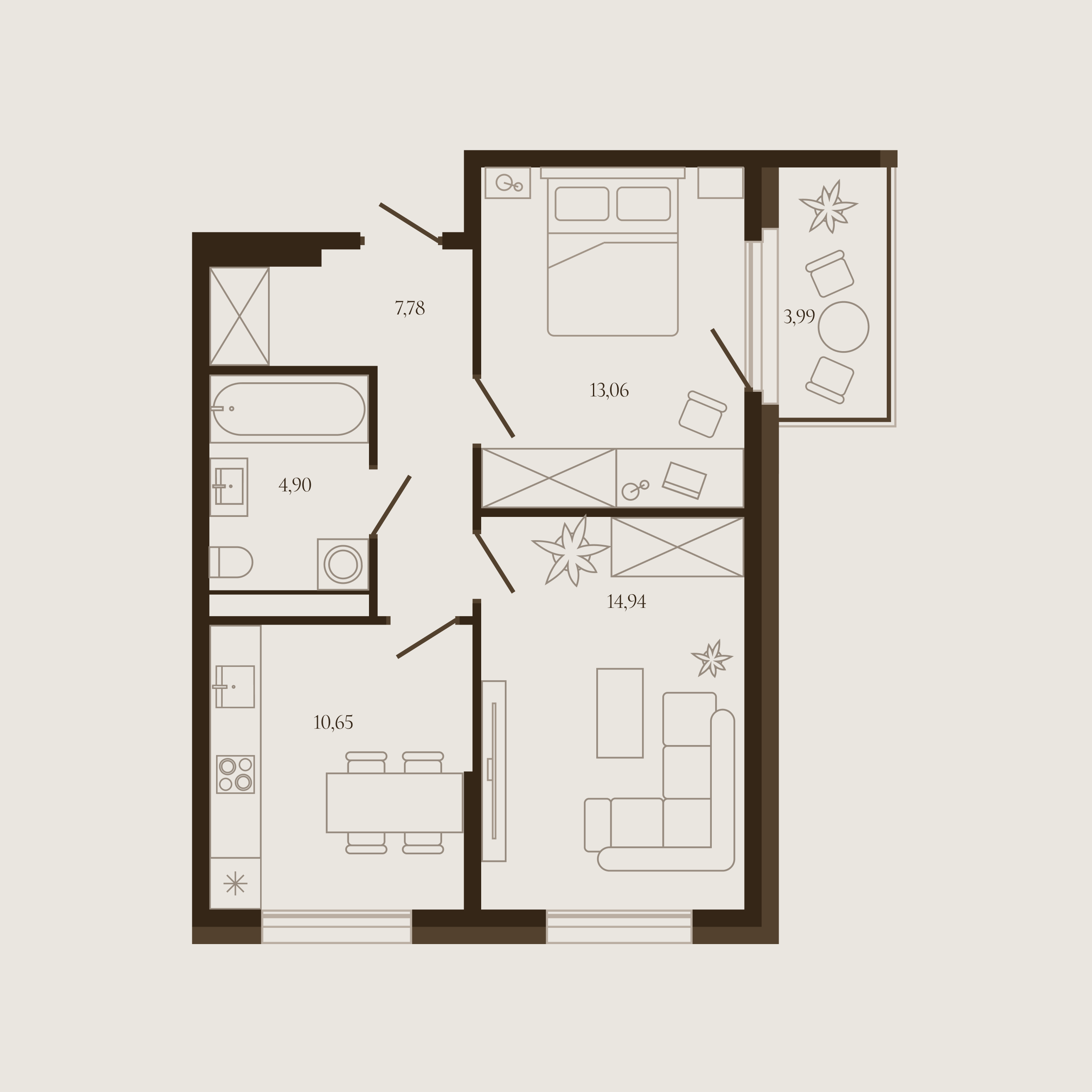 Планировка — Квартира №384 — 52.53 м²