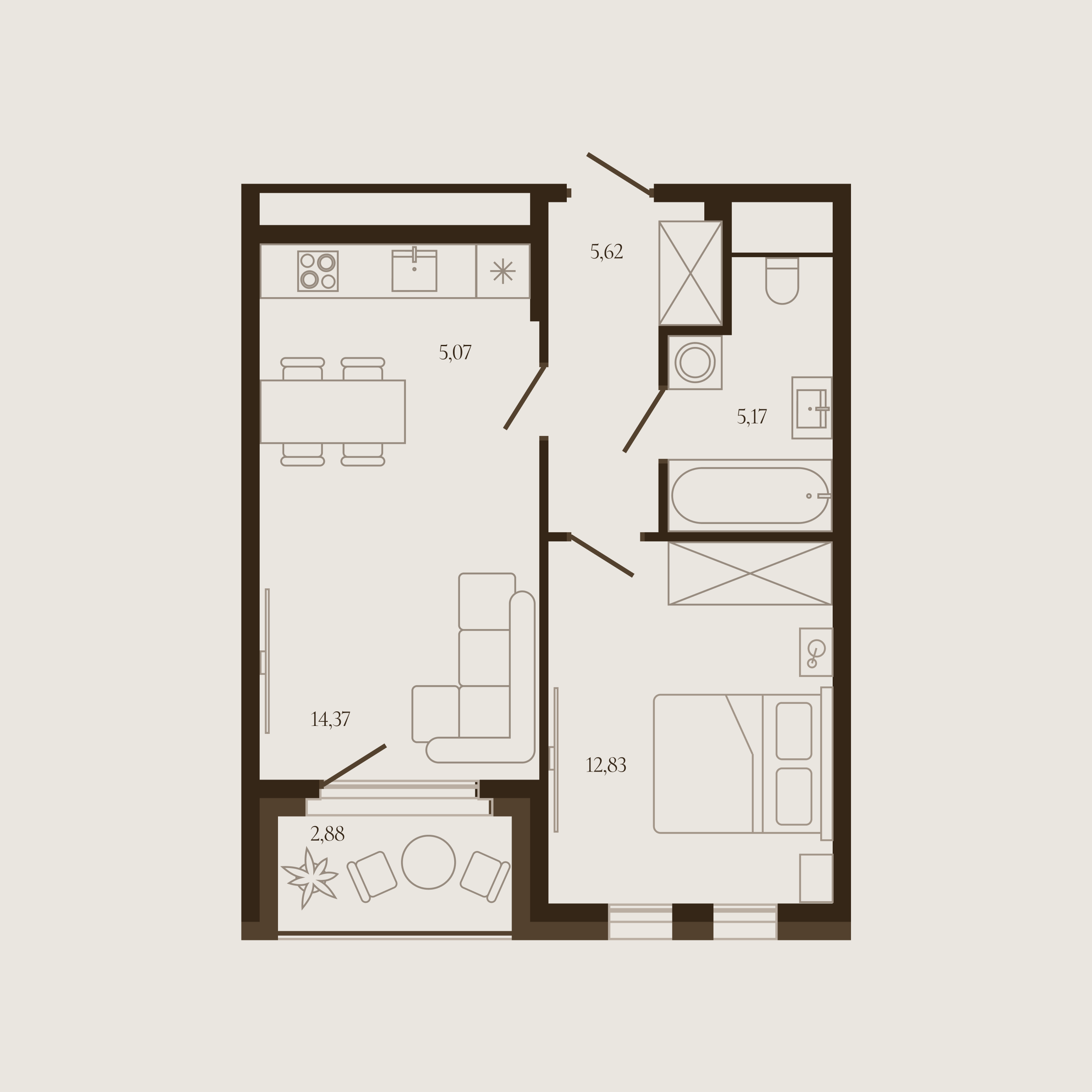 Планировка — Квартира №46 — 44.5 м²