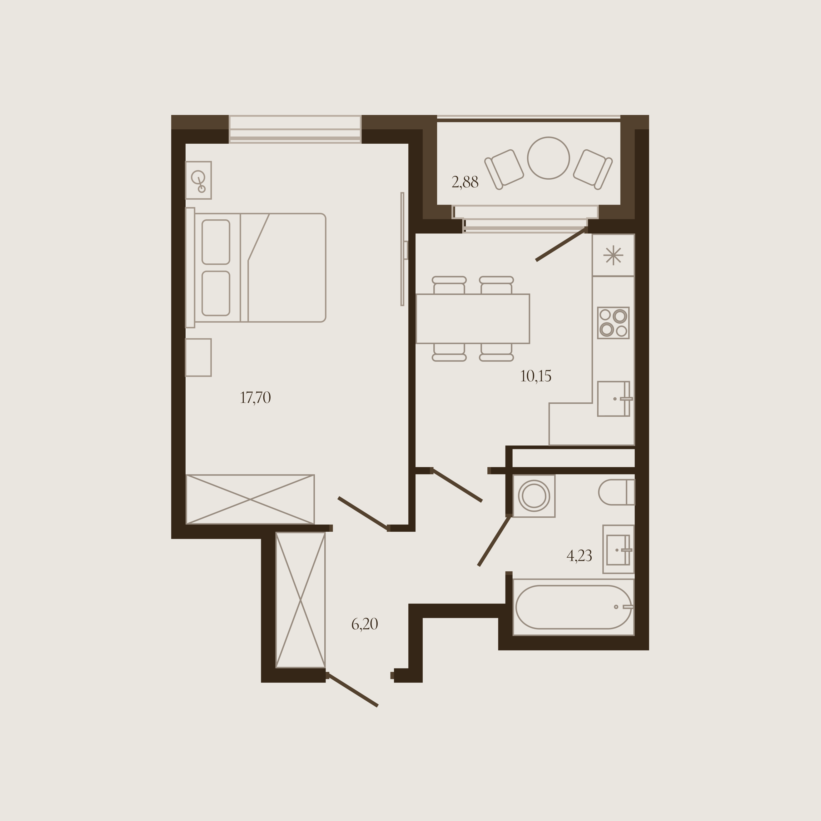 Планировка — Квартира №309 — 39.72 м²