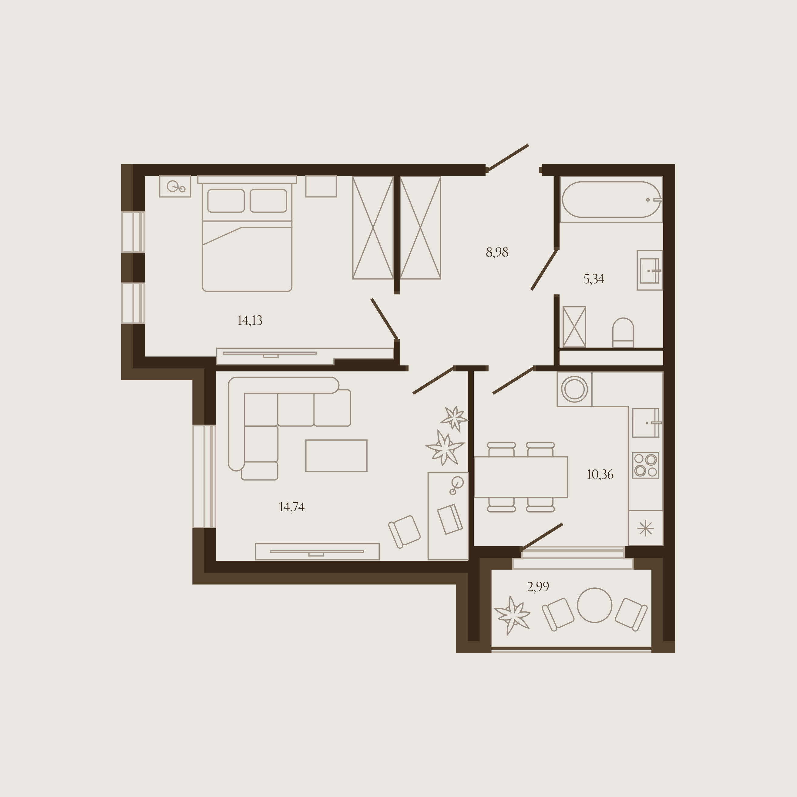 Планировка — Квартира №95 — 55.04 м²