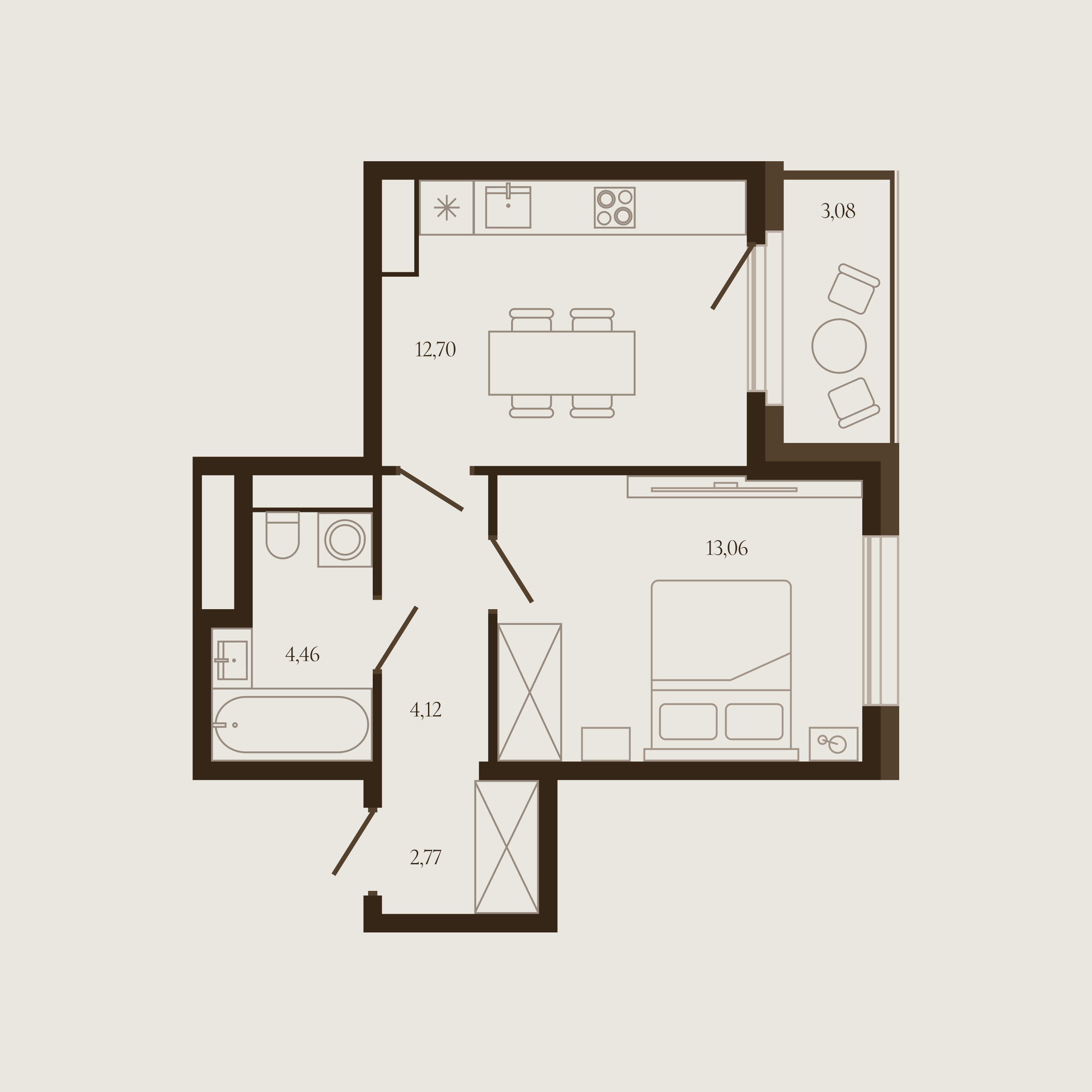 Планировка — Квартира №65 — 38.65 м²