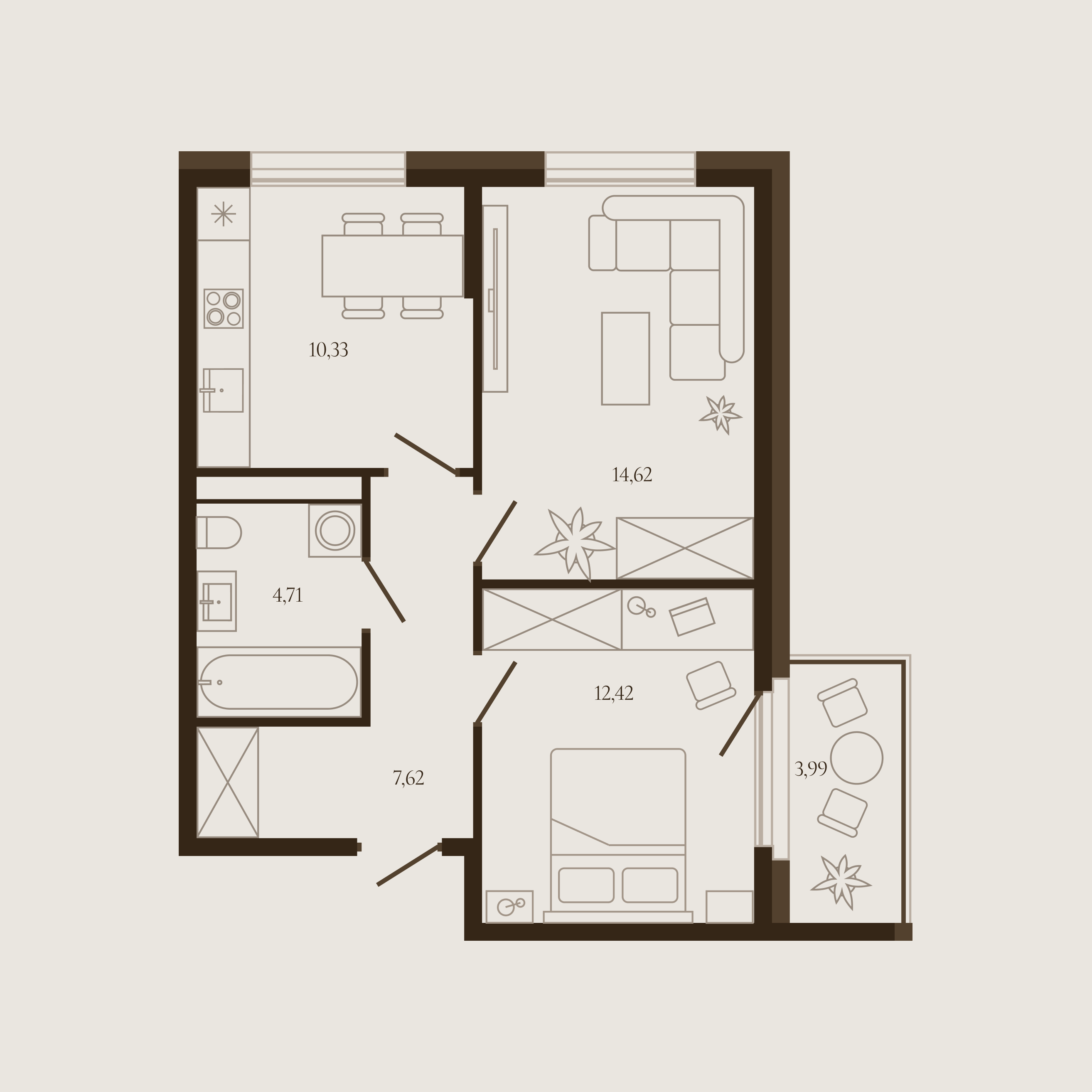Планировка — Квартира №341 — 50.9 м²