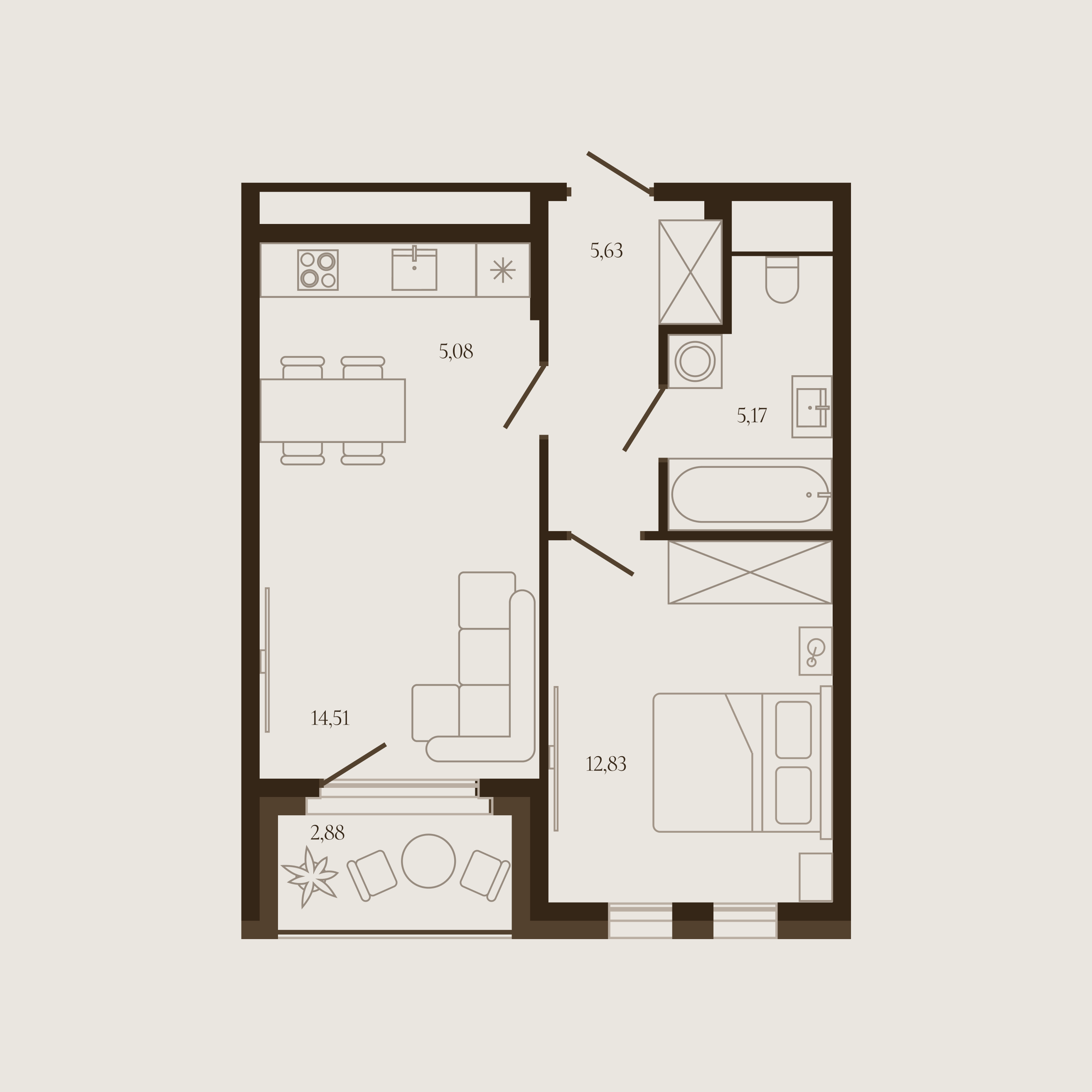 Планировка — Квартира №413 — 44.66 м²