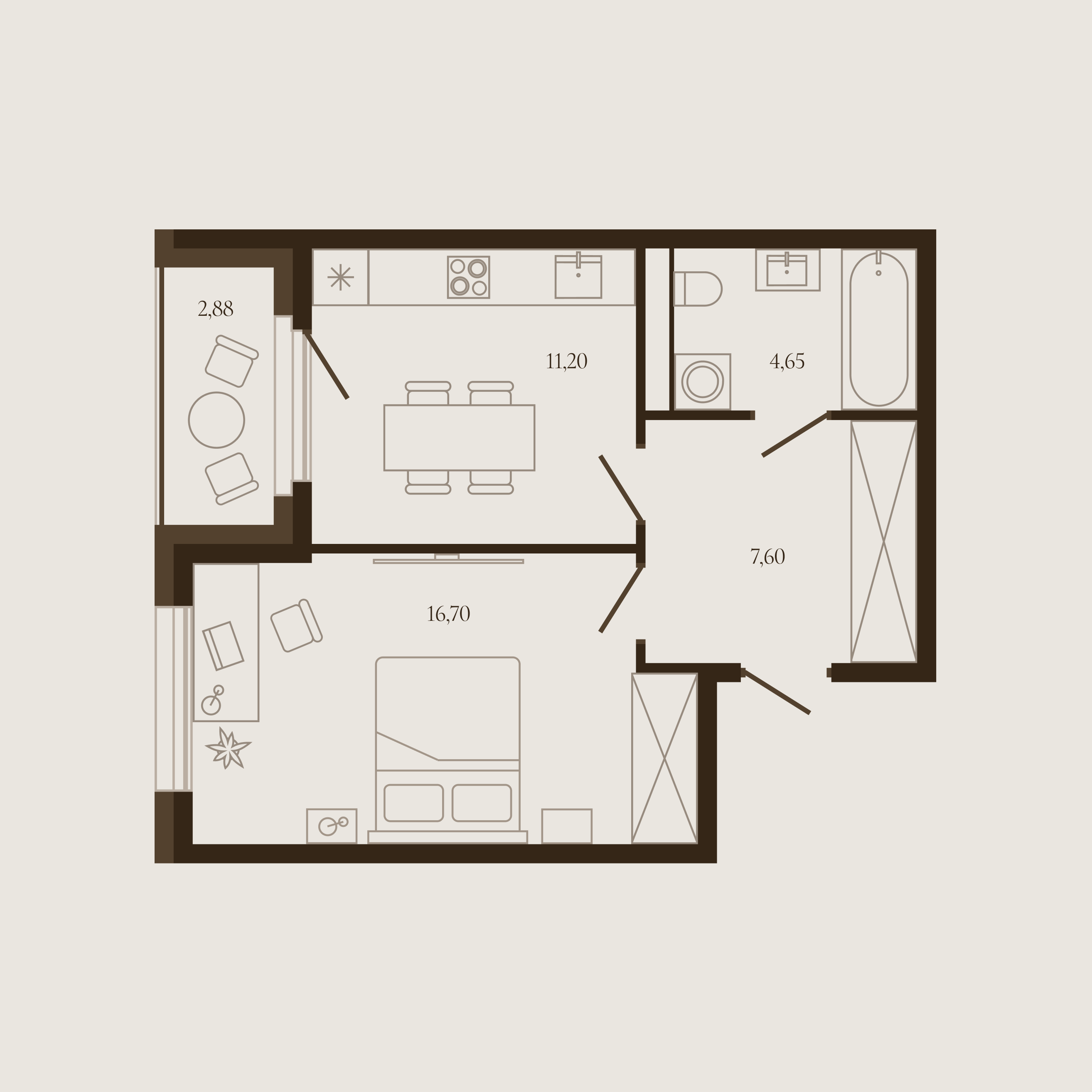 Планировка — Квартира №72 — 41.59 м²