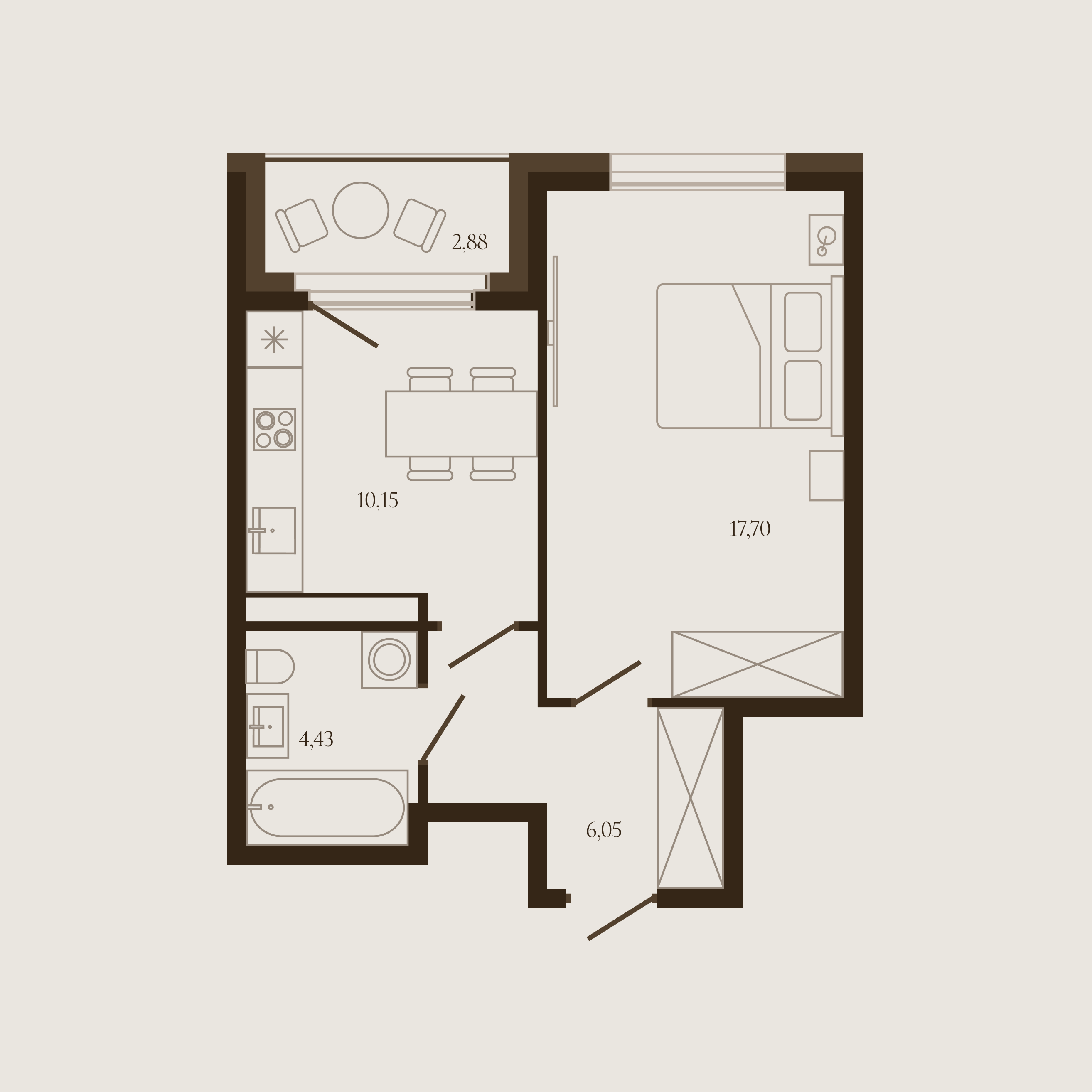 Планировка — Квартира №340 — 39.76 м²