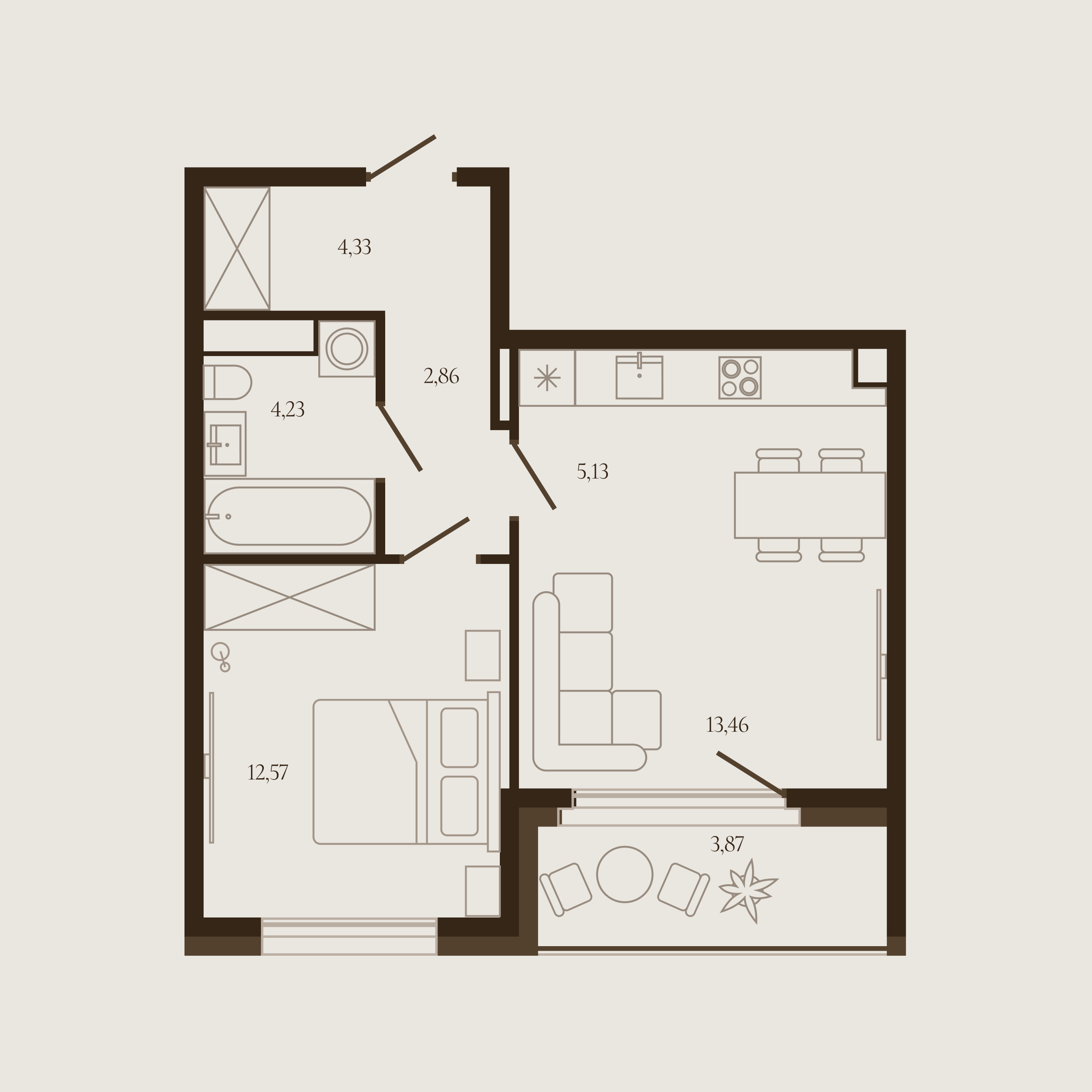 Планировка — Квартира №373 — 44.52 м²