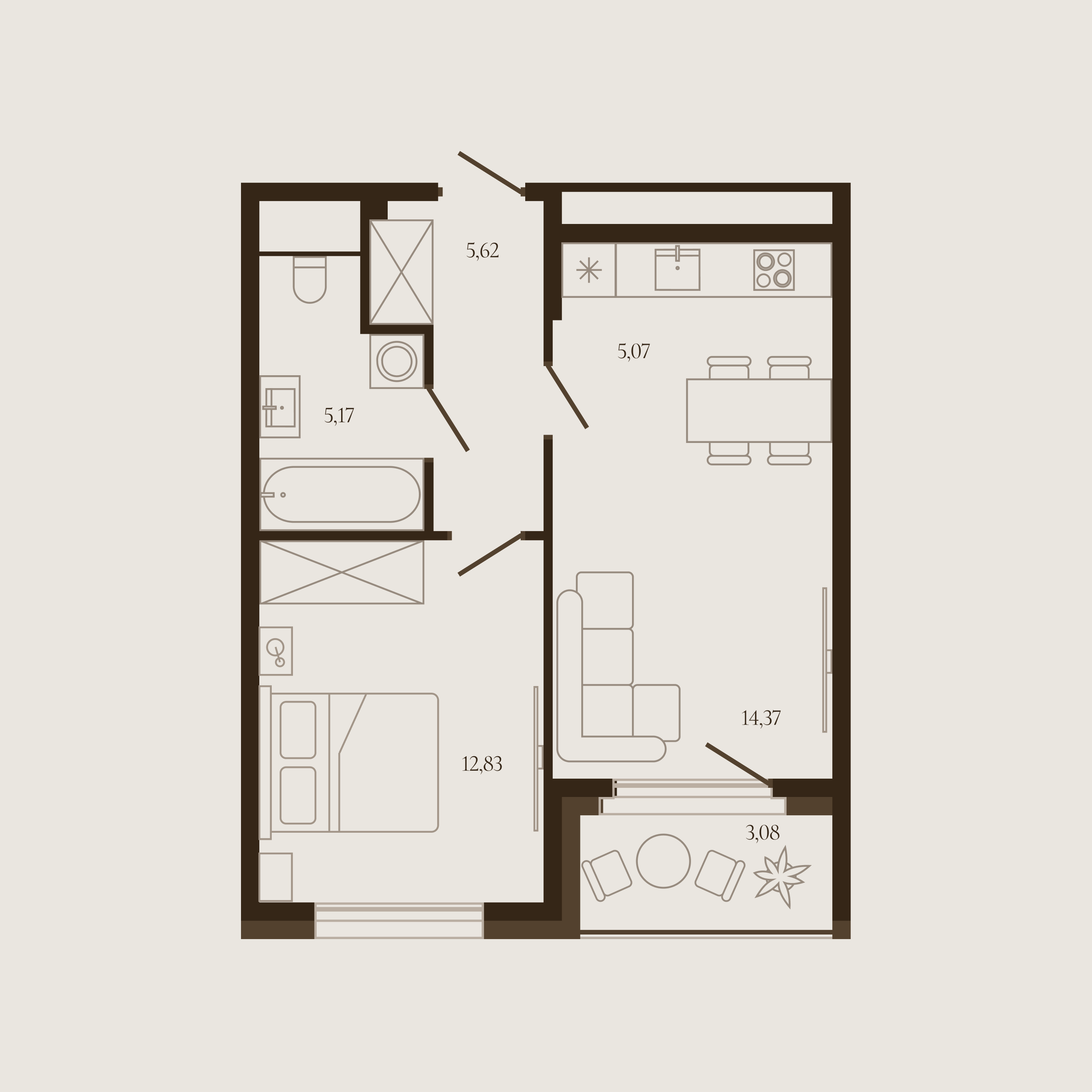 Планировка — Квартира №21 — 44.6 м²